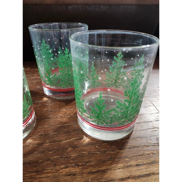 Set of 7 Vintage Libbey Christmas Pine Tree Rocks Glasses Set of 7  Snow Lowball - Picture 5 of 11